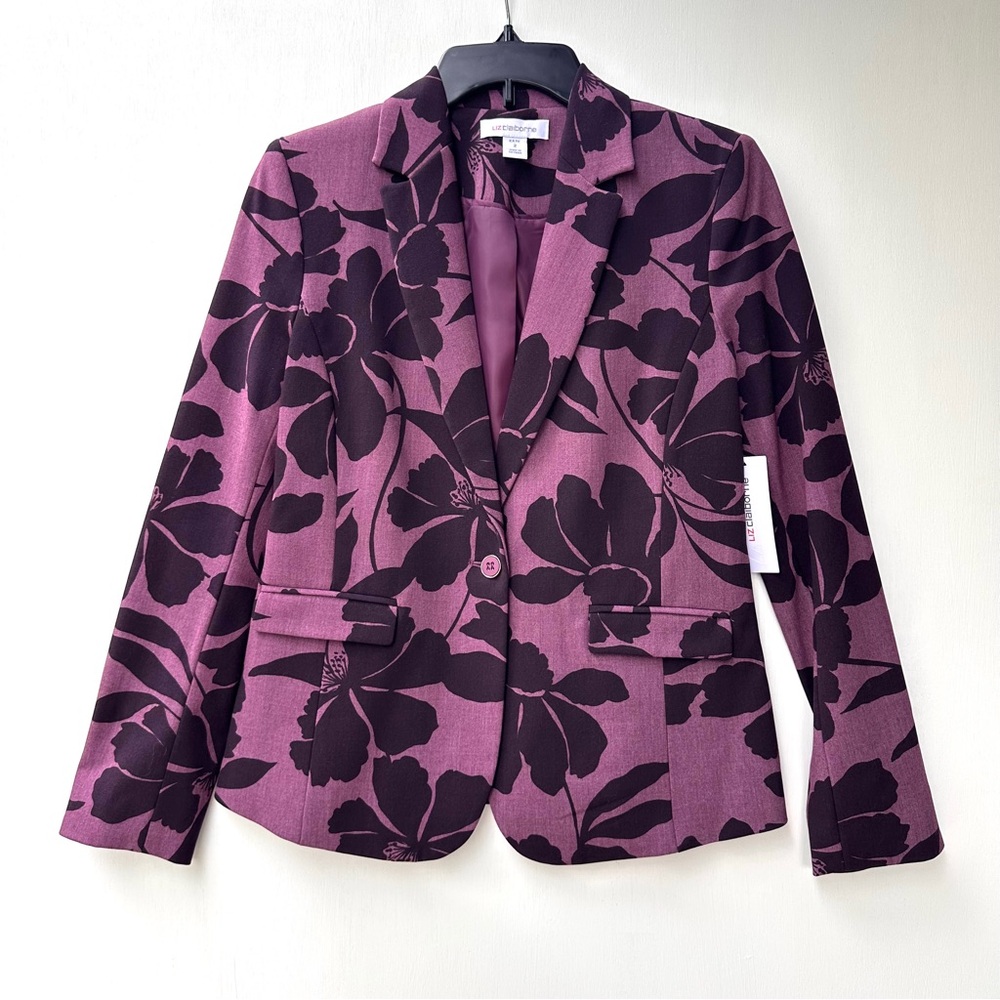 Liz Claiborne Kate Women’s Sz 2 Purple Floral Blazer Jacket Classic Fit NWT $79